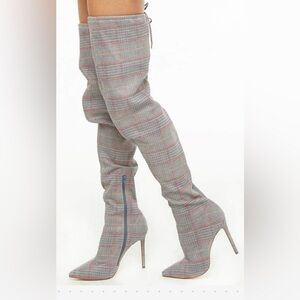 Plaid Knee-High Stiletto Boots
